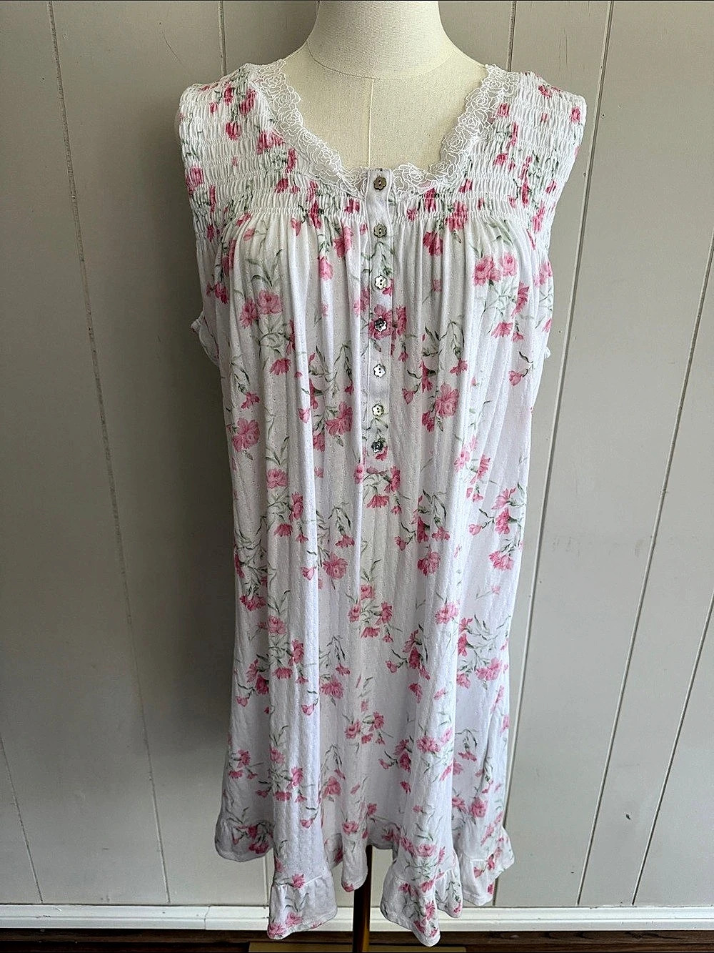 Eileen West Floral Midi Sleep Dress Nightgown Large Cottagecore Grandmacore